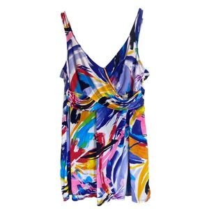 Suddenly Slim by Catalina 2X Swim Dress Bright Abstract Print Plus Pool Beach